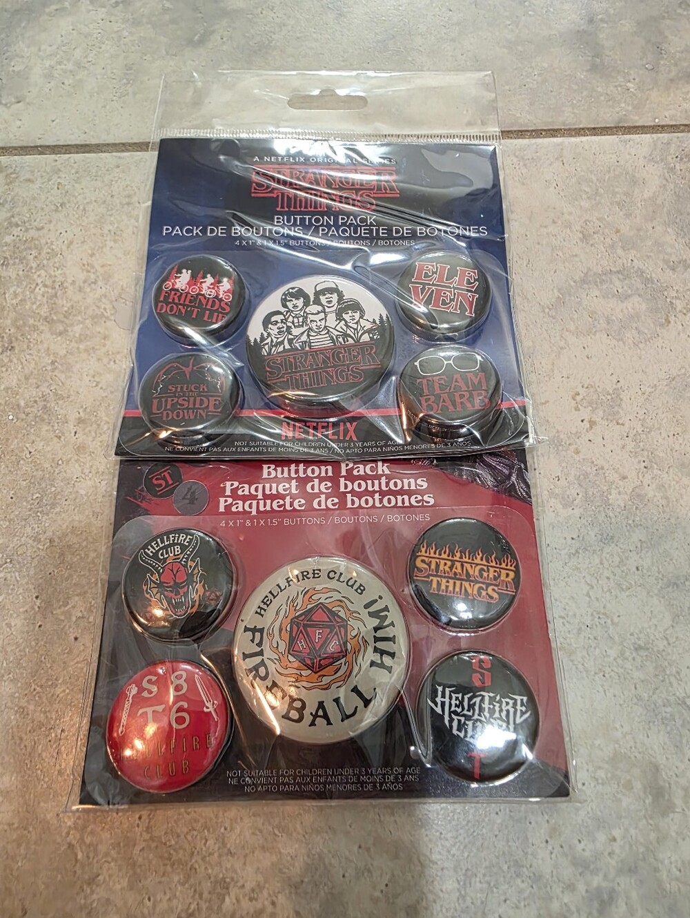 New Stranger Things Button Pins 2 sets